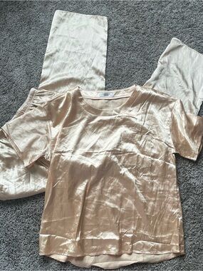 Loungewear Satin Short Sleeve Pajama Set - Champagne